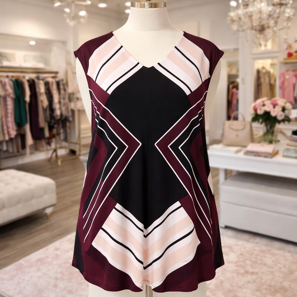 ALFANI PRINTED HIGH-LOW MATTE JERSEY TOP